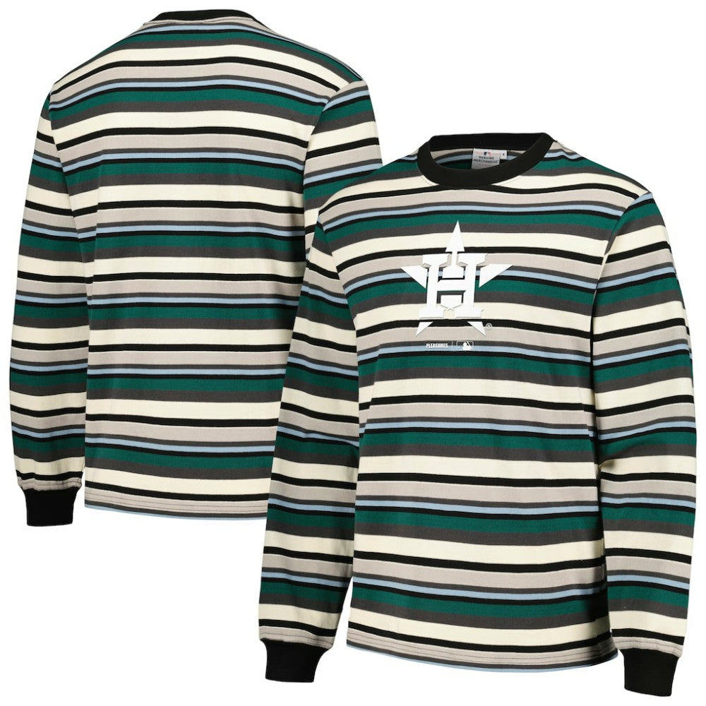 Houston Astros PLEASURES Ballpark Long Sleeve T-Shirt - Cream/Green - MLB Lifestyle