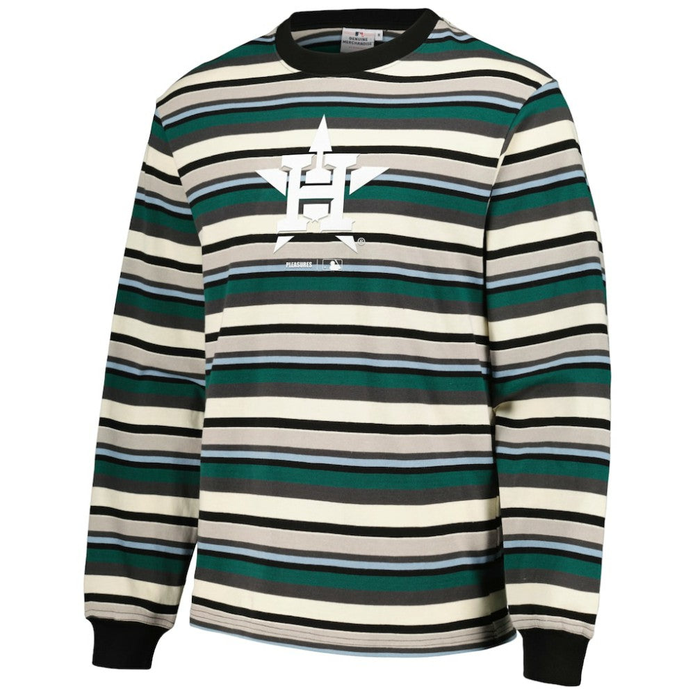 Houston Astros PLEASURES Ballpark Long Sleeve T-Shirt - Cream/Green - MLB Lifestyle