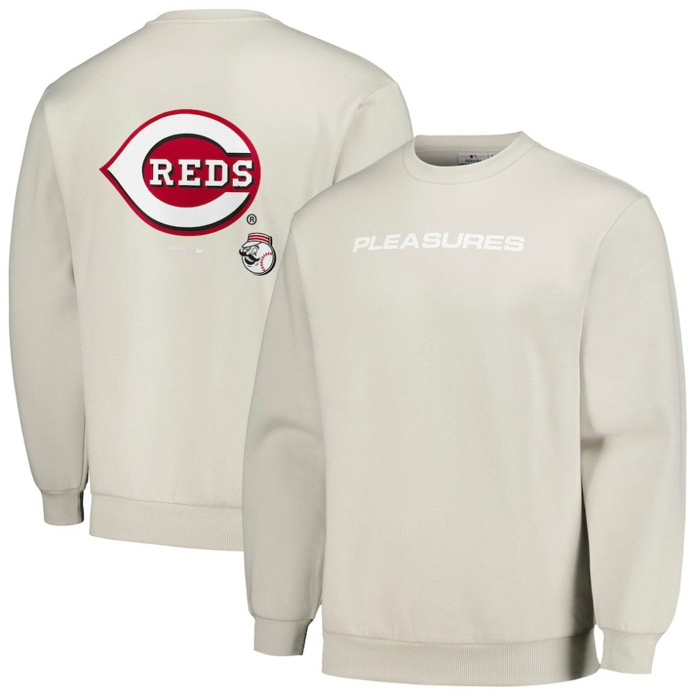 Cincinnati Reds PLEASURES Ballpark Pullover Sweatshirt - Gray - MLB on Sale