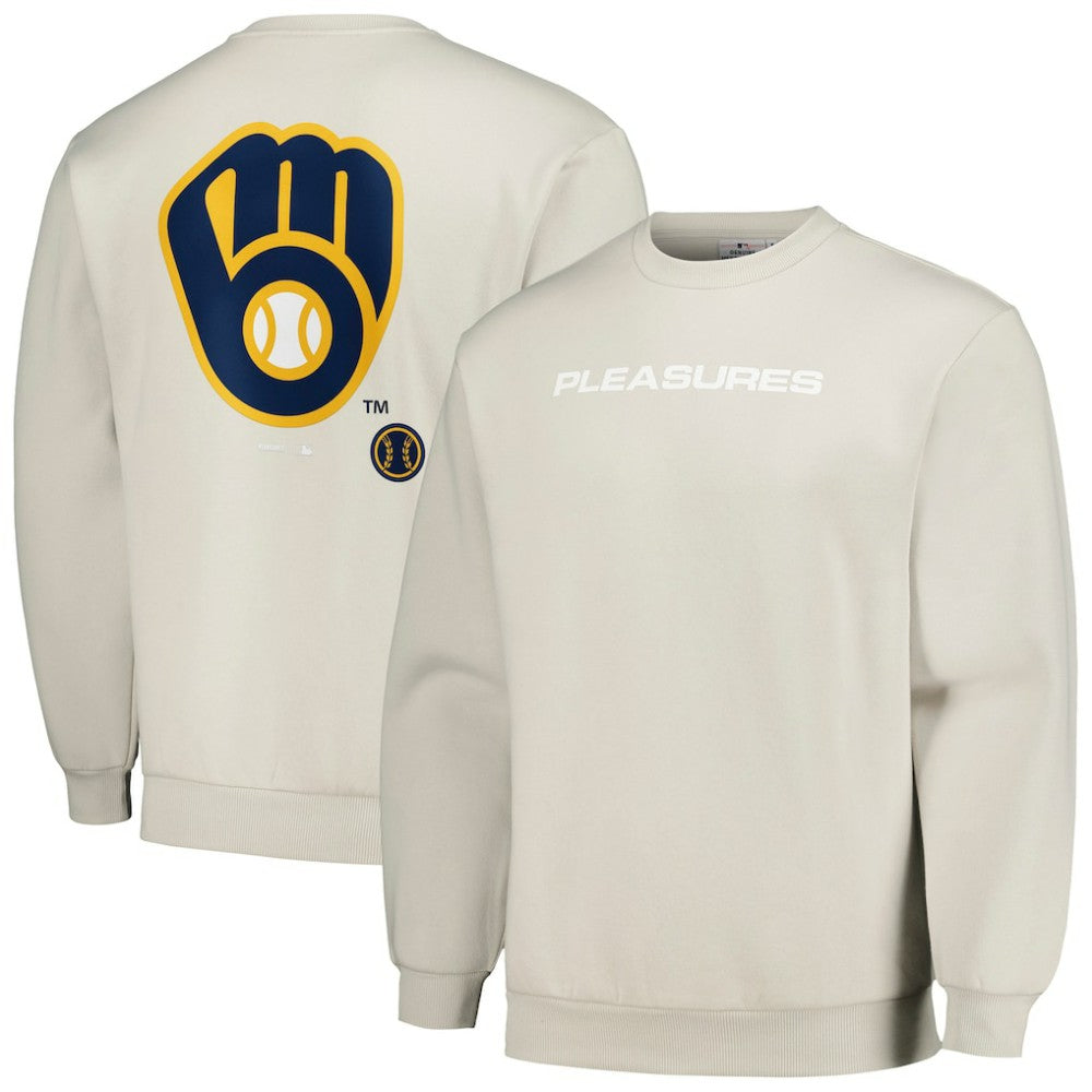 Milwaukee Brewers PLEASURES Ballpark Pullover Sweatshirt - Gray - MLB Sale