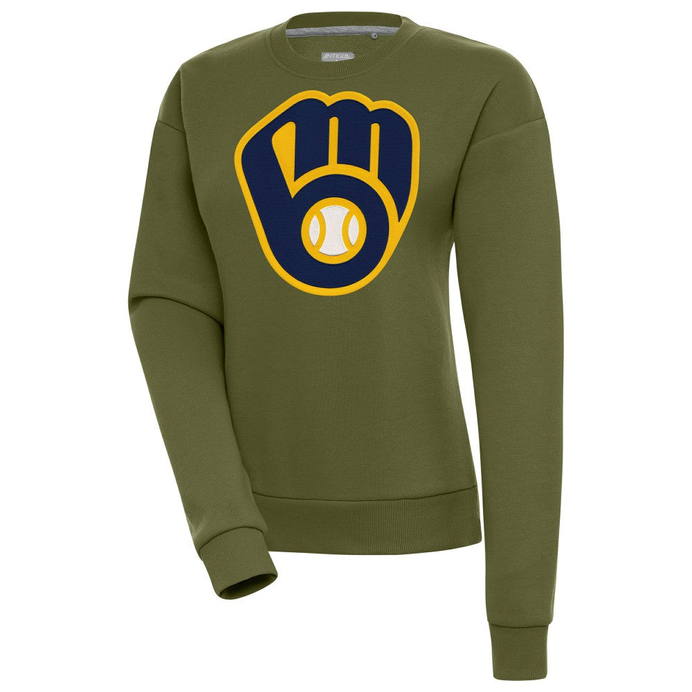 Milwaukee Brewers Antigua Women's Victory Pullover Sweatshirt - Olive - MLB Discount