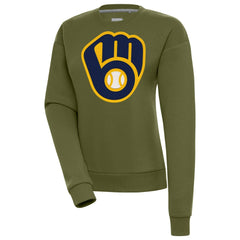 Milwaukee Brewers Antigua Women's Victory Pullover Sweatshirt - Olive - MLB Discount