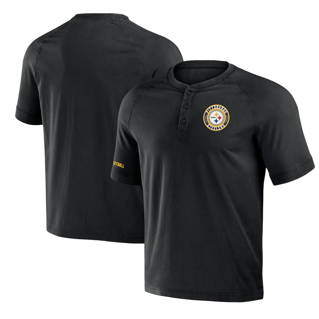 Fanatics Pittsburgh Steelers NFL x Darius Rucker Collection Washed Raglan Henley T-Shirt Black