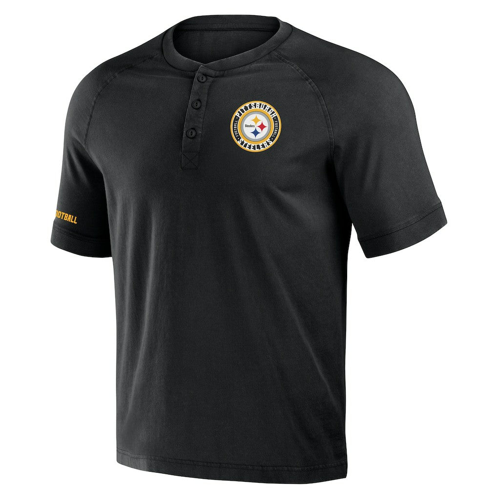 Fanatics Pittsburgh Steelers NFL x Darius Rucker Collection Washed Raglan Henley T-Shirt Black
