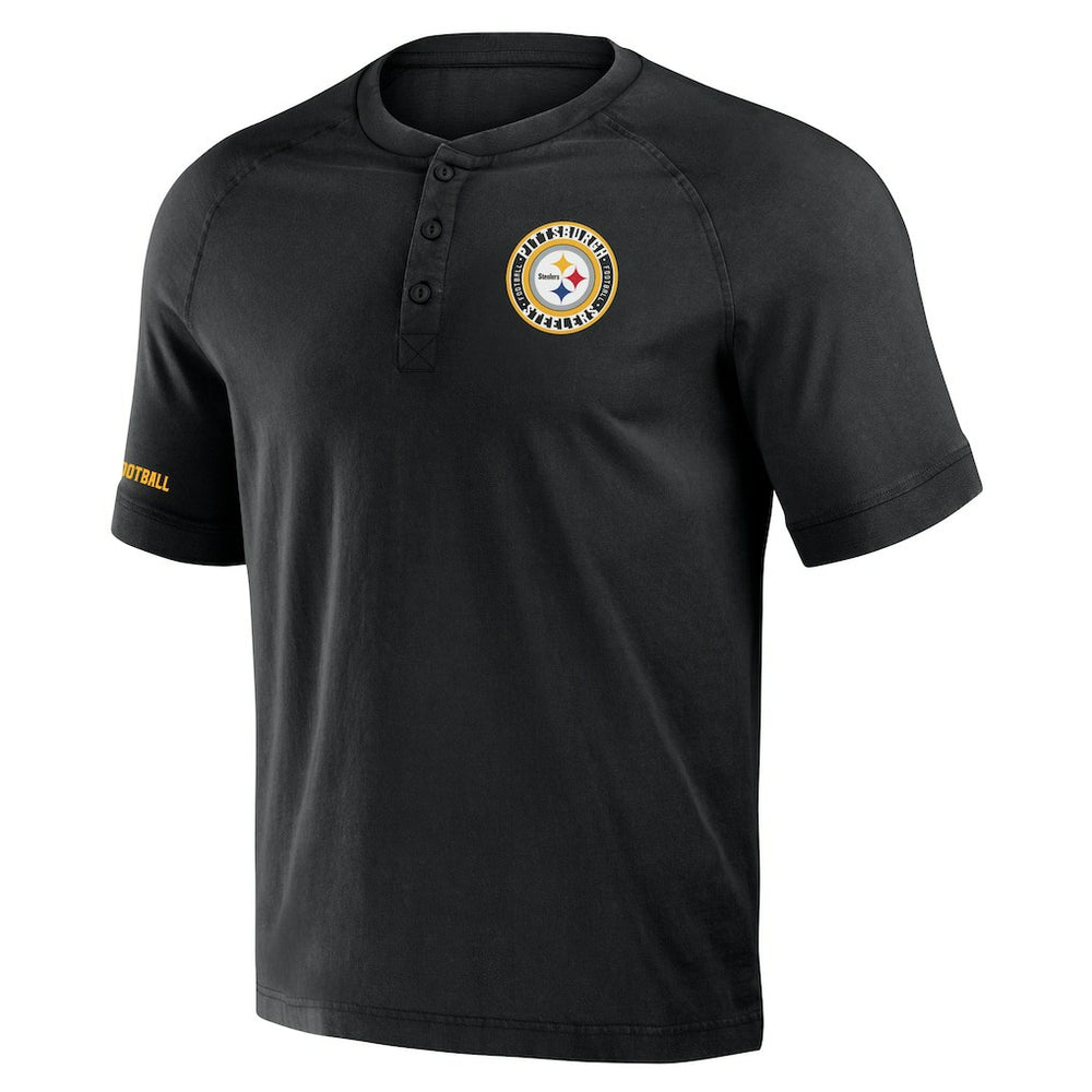 Fanatics Pittsburgh Steelers NFL x Darius Rucker Collection Washed Raglan Henley T-Shirt Black