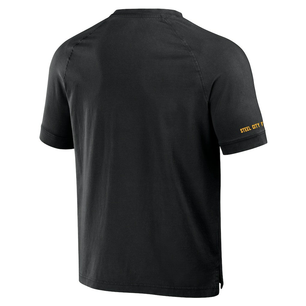 Fanatics Pittsburgh Steelers NFL x Darius Rucker Collection Washed Raglan Henley T-Shirt Black