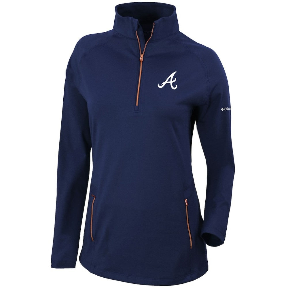 Atlanta Braves Columbia Women's Omni-Wick Outward Nine Quarter-Zip Pullover Top - Navy - Columbia on Sale