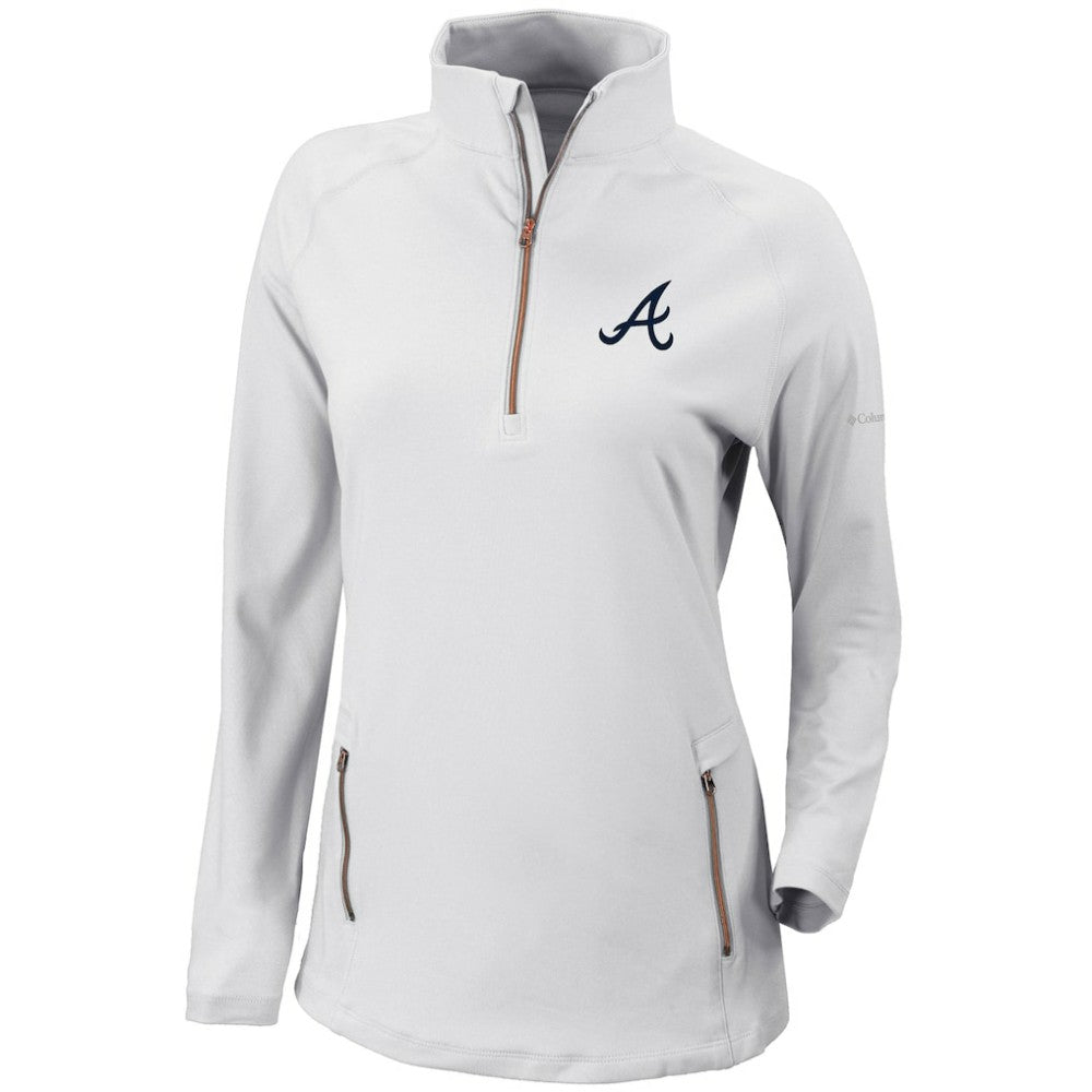 Atlanta Braves Columbia Women's Omni-Wick Outward Nine Quarter-Zip Pullover Top - White - Columbia Online