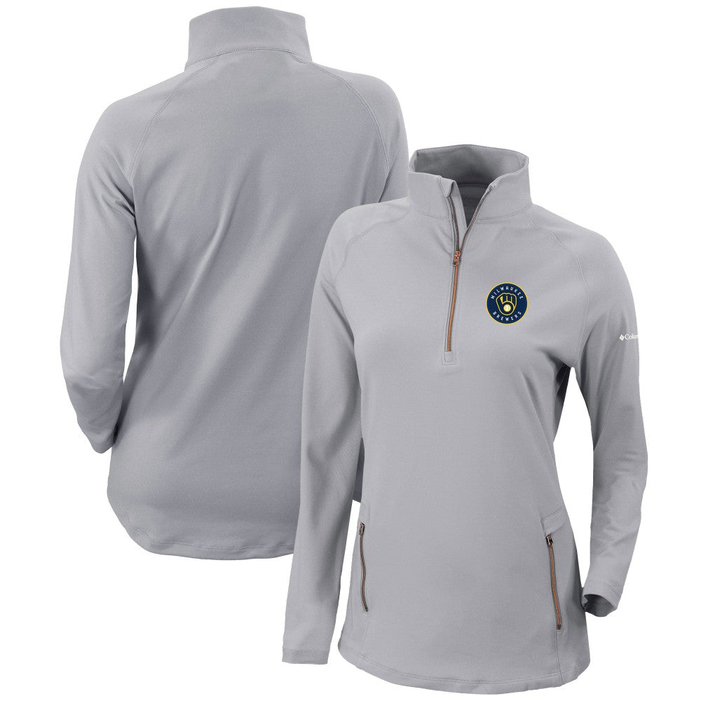 Milwaukee Brewers Columbia Women's Omni-Wick Outward Nine Quarter-Zip Pullover Top - Gray - Columbia Lifestyle