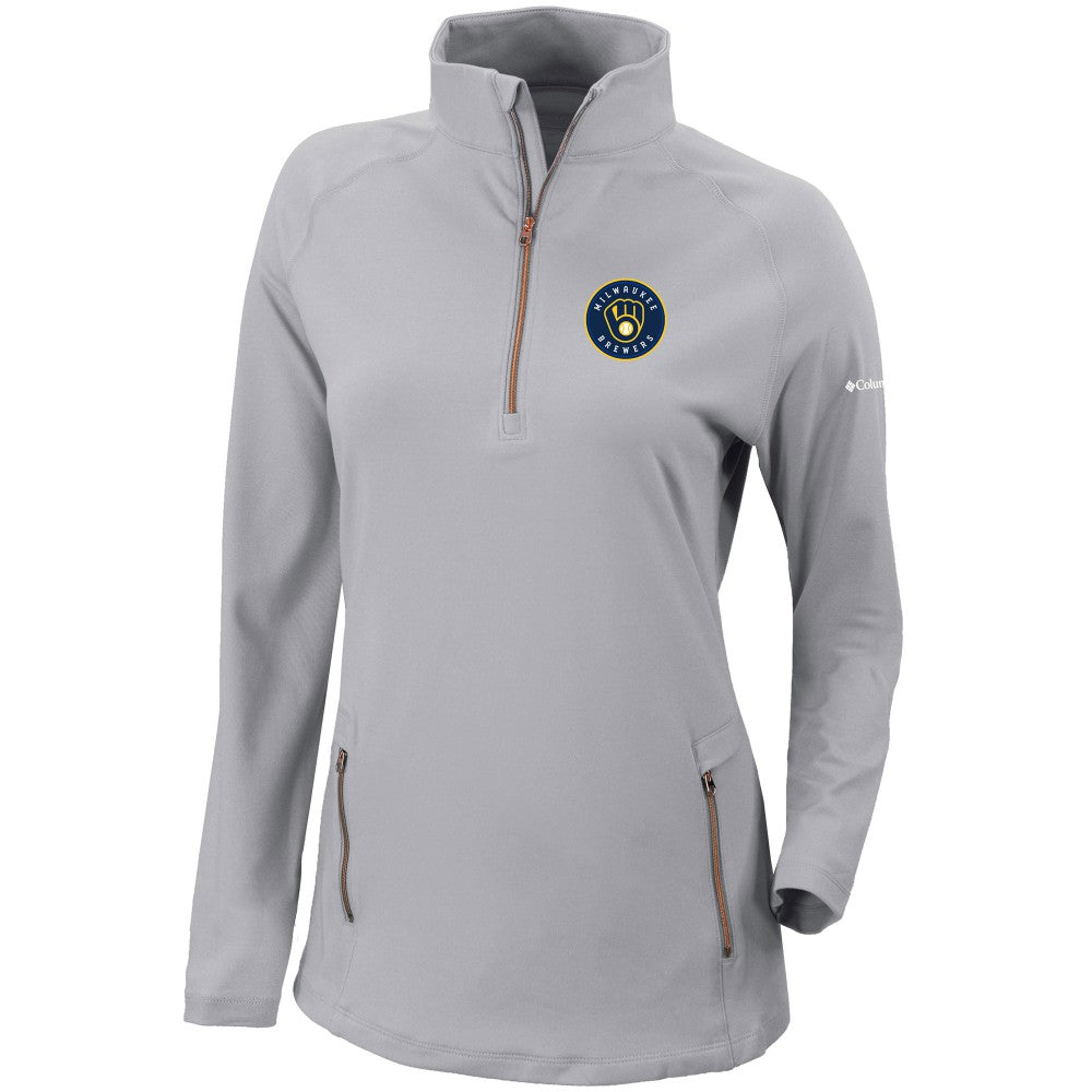 Milwaukee Brewers Columbia Women's Omni-Wick Outward Nine Quarter-Zip Pullover Top - Gray - Columbia Lifestyle
