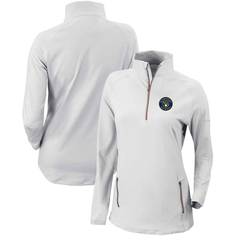 Milwaukee Brewers Columbia Women's Omni-Wick Outward Nine Quarter-Zip Pullover Top - White - Columbia Lifestyle