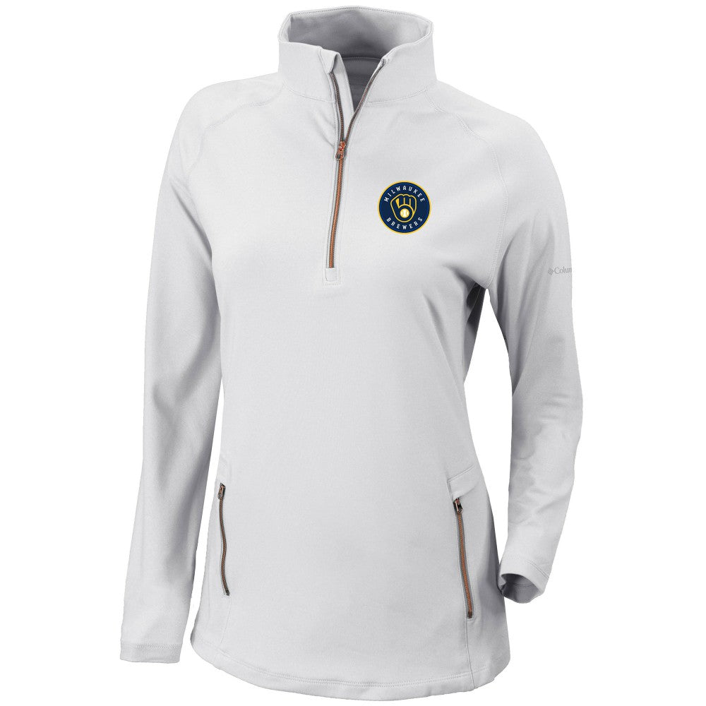 Milwaukee Brewers Columbia Women's Omni-Wick Outward Nine Quarter-Zip Pullover Top - White - Columbia Lifestyle