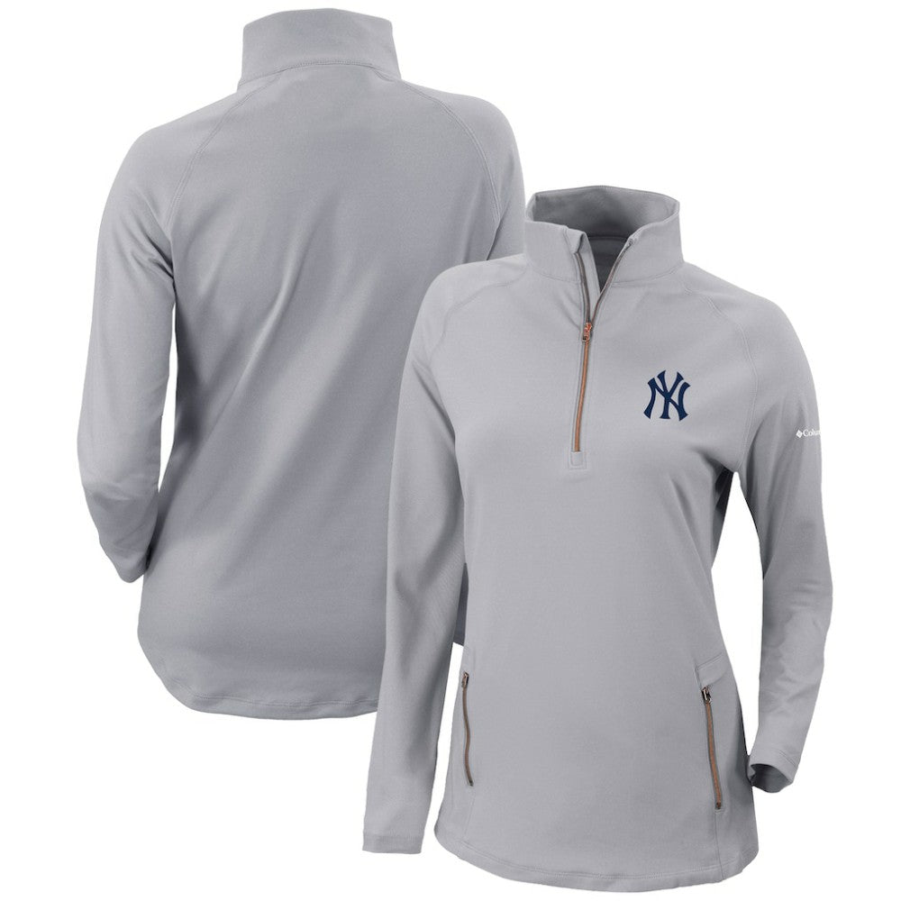 New York Yankees Columbia Women's Omni-Wick Outward Nine Quarter-Zip Pullover Top - Gray - Columbia Discount