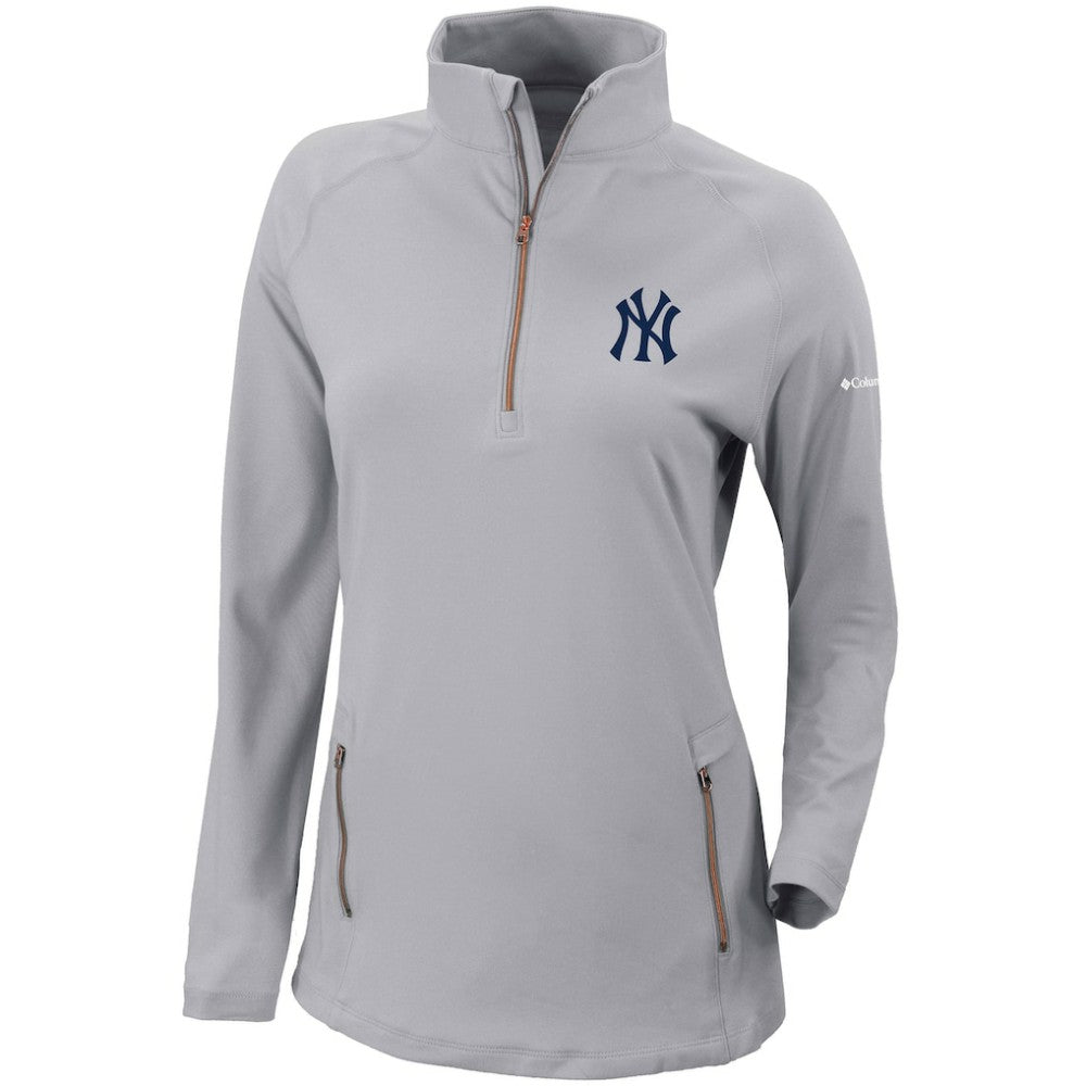 New York Yankees Columbia Women's Omni-Wick Outward Nine Quarter-Zip Pullover Top - Gray - Columbia Discount