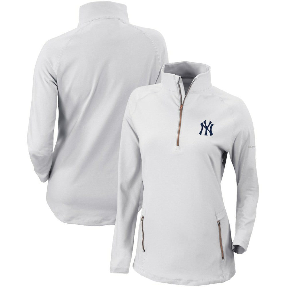 New York Yankees Columbia Women's Omni-Wick Outward Nine Quarter-Zip Pullover Top - White - Columbia Sale