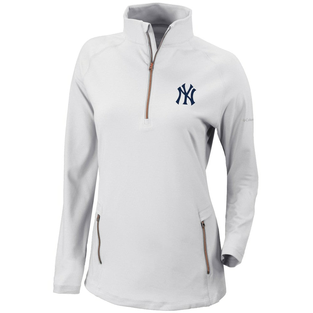 New York Yankees Columbia Women's Omni-Wick Outward Nine Quarter-Zip Pullover Top - White - Columbia Sale