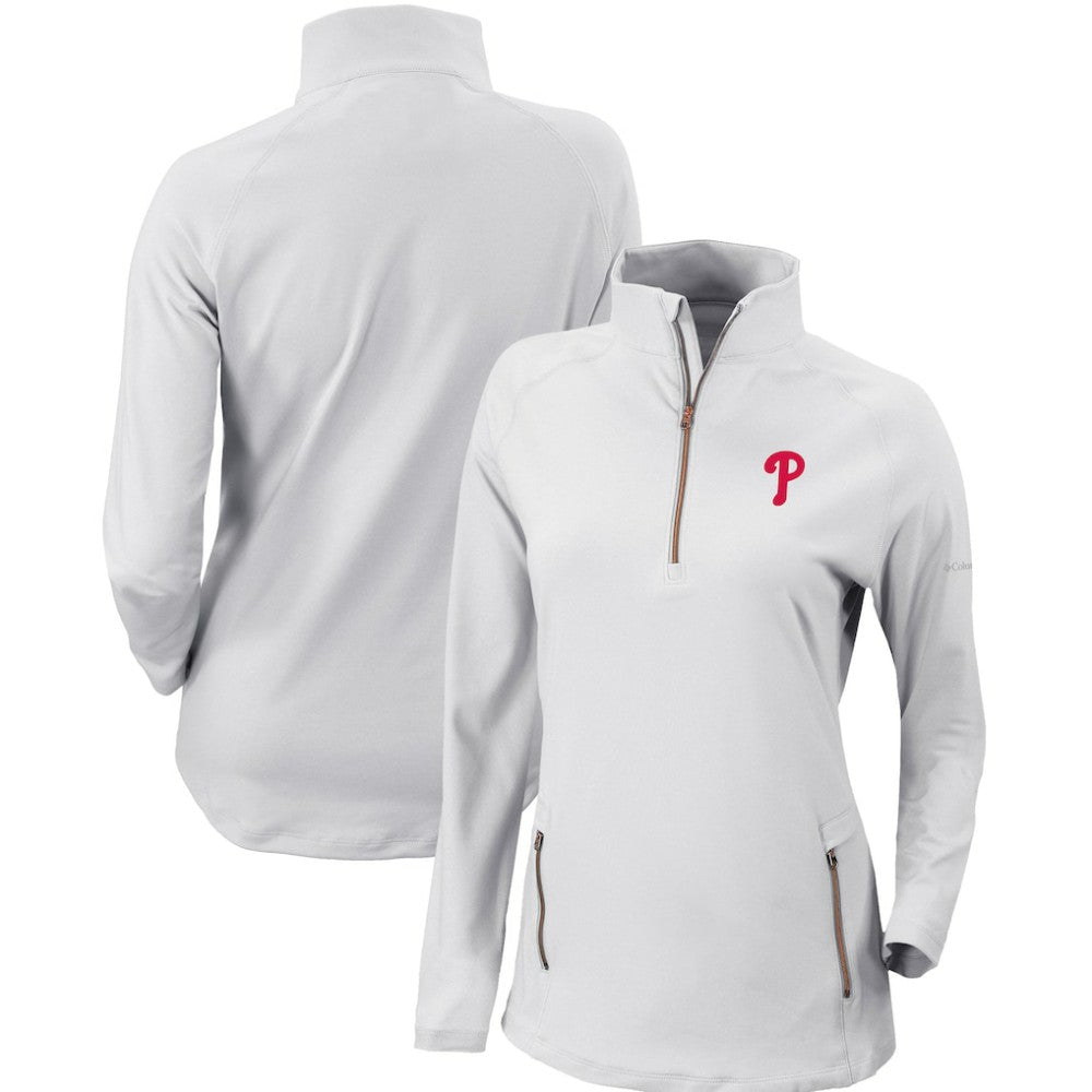 Philadelphia Phillies Columbia Women's Omni-Wick Outward Nine Quarter-Zip Pullover Top - White - Columbia Sale