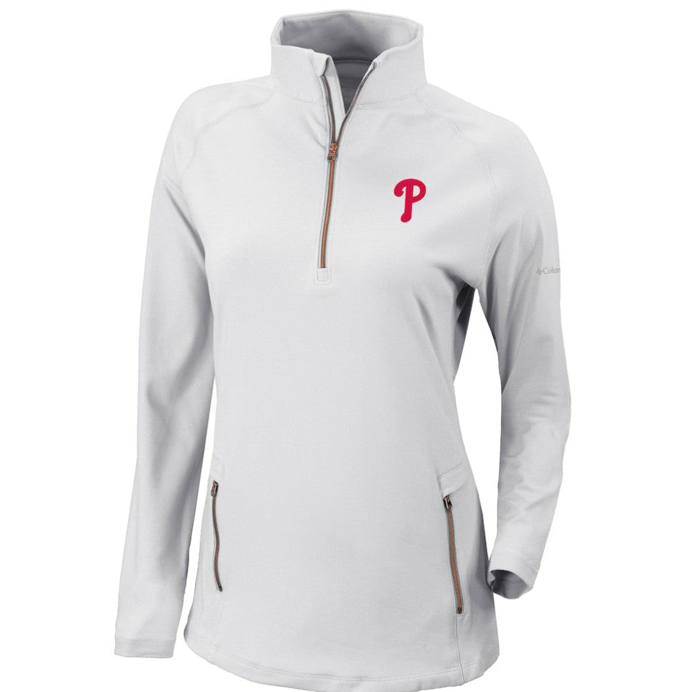 Philadelphia Phillies Columbia Women's Omni-Wick Outward Nine Quarter-Zip Pullover Top - White - Columbia Sale