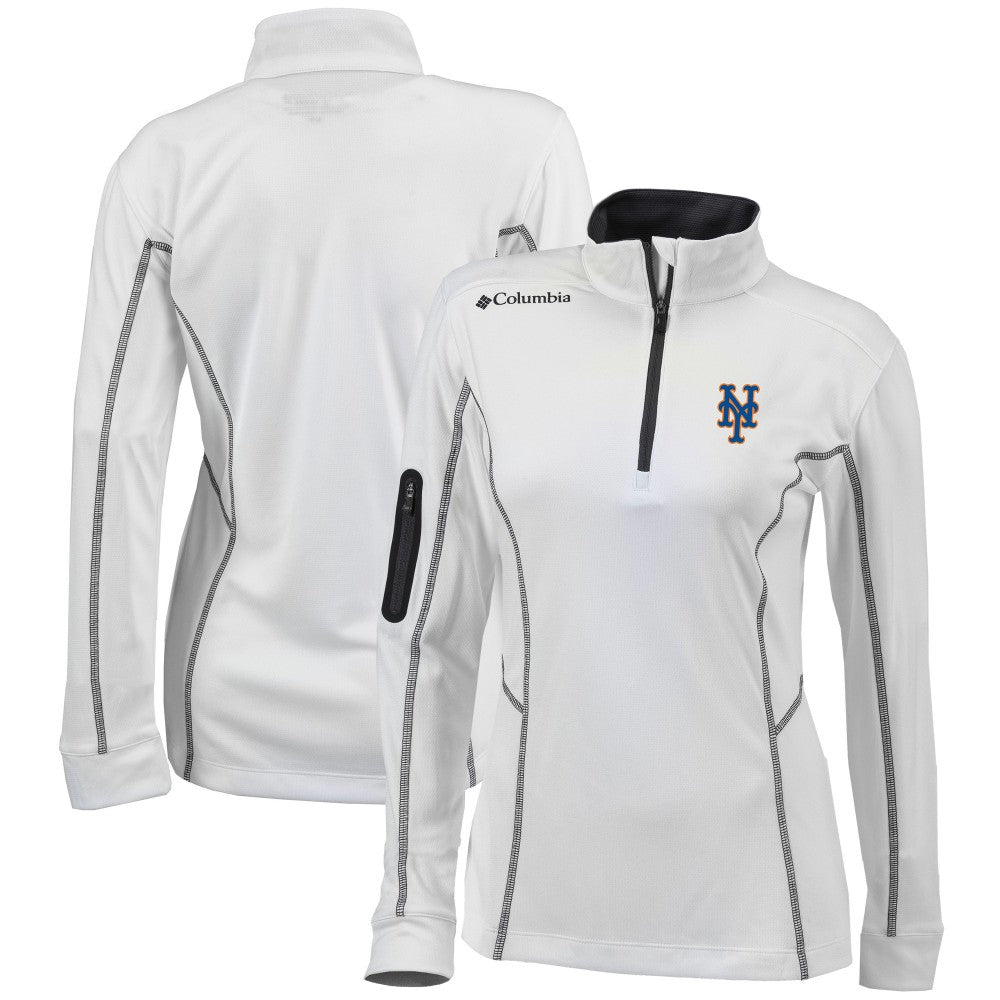 New York Mets Columbia Women's Omni-Wick Shotgun Quarter-Zip Pullover Top - White - Columbia on Sale