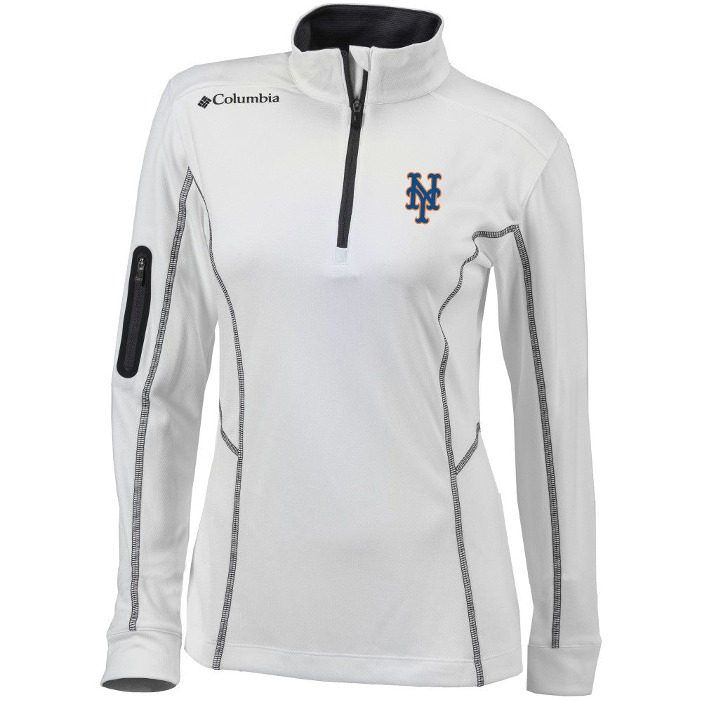 New York Mets Columbia Women's Omni-Wick Shotgun Quarter-Zip Pullover Top - White - Columbia on Sale