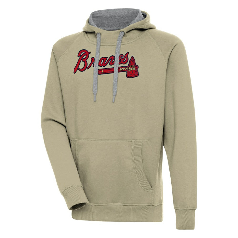 Atlanta Braves Antigua Victory Pullover Hoodie - Khaki - MLB Sale