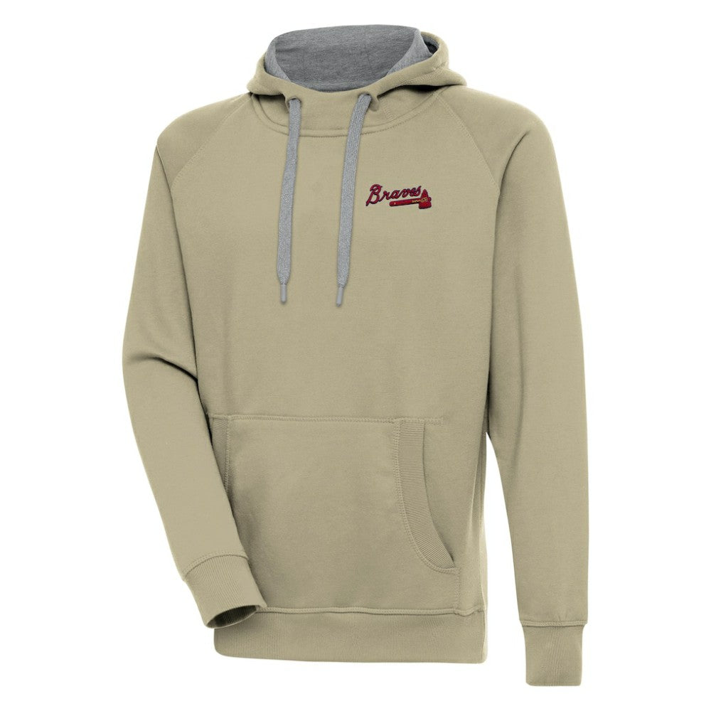 Atlanta Braves Antigua Victory Pullover Hoodie - Khaki - MLB Lifestyle