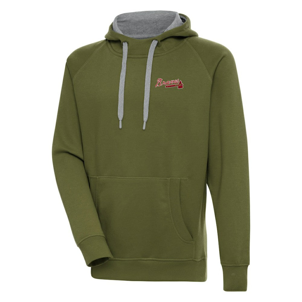 Atlanta Braves Antigua Victory Pullover Hoodie - Olive - MLB Lifestyle
