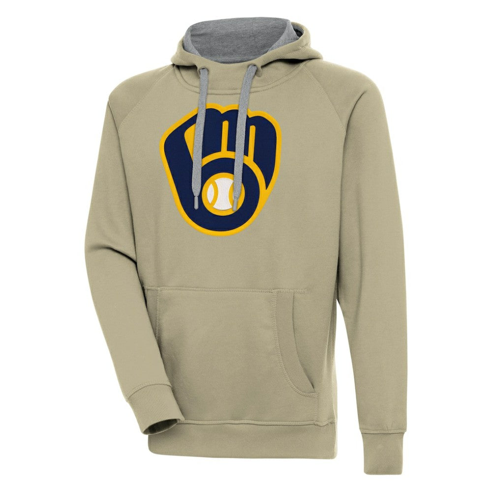 Milwaukee Brewers Antigua Victory Pullover Hoodie - Khaki - MLB Discount