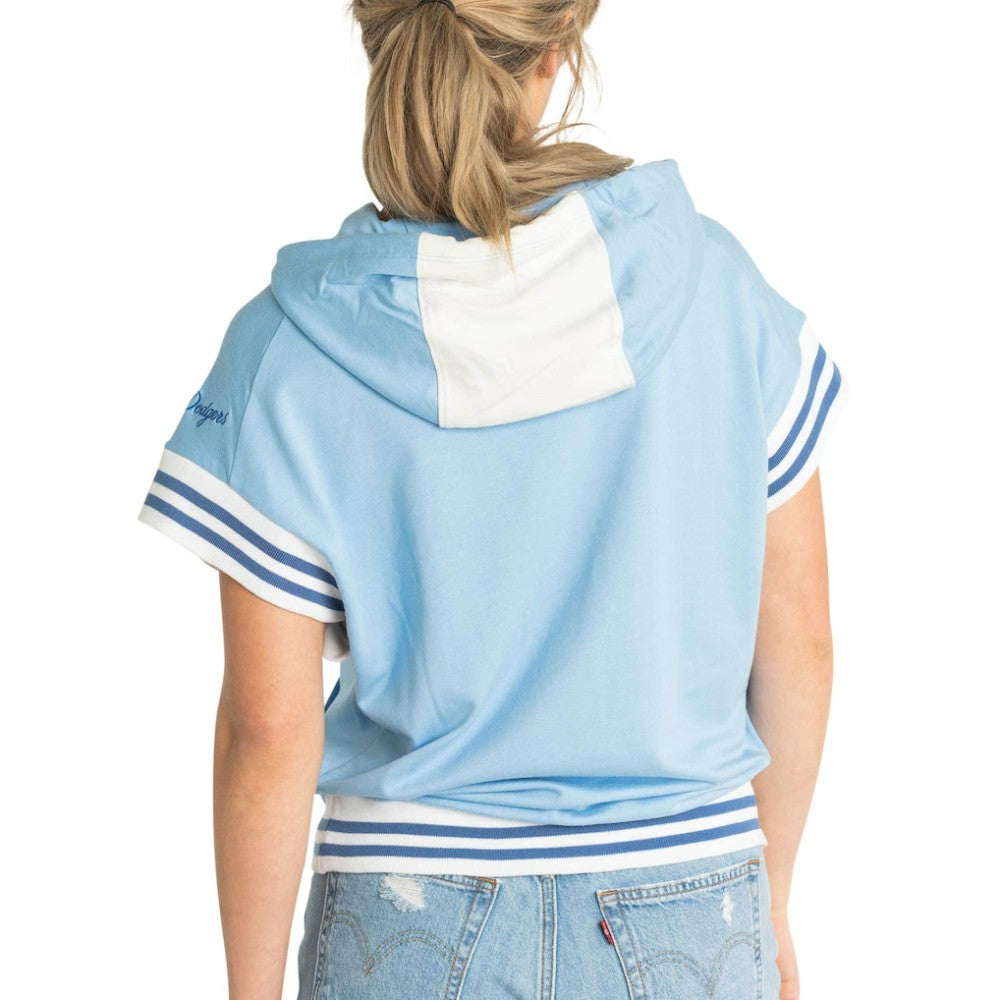 Los Angeles Dodgers Lusso Women's Mabel Tri-Blend Short Sleeve Pullover Hoodie - Light Blue - MLB Lifestyle