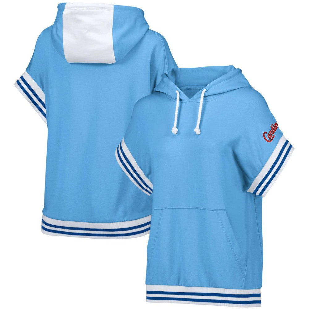St. Louis Cardinals Lusso Women's Mabel Tri-Blend Short Sleeve Pullover Hoodie - Light Blue - MLB Discount