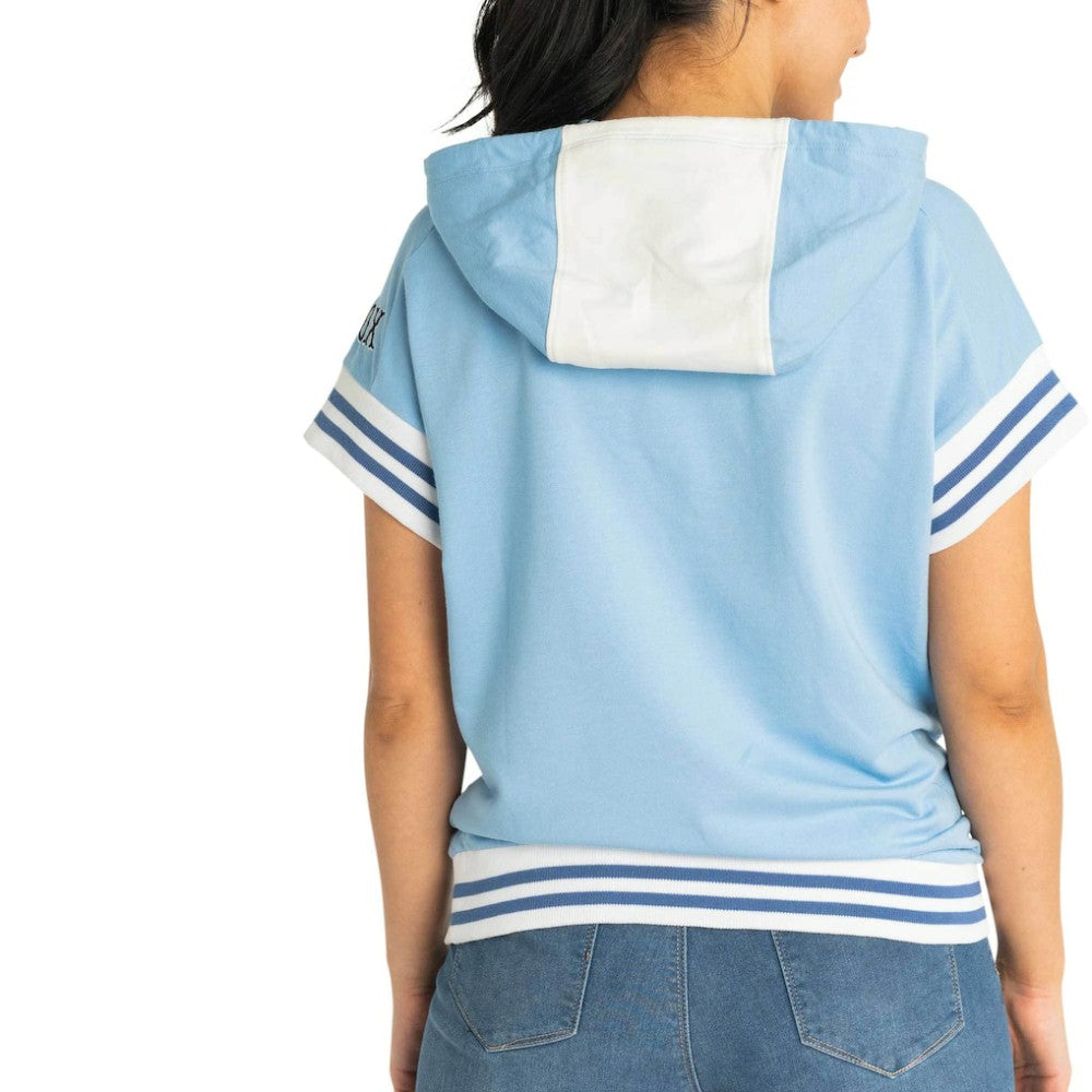 New York Yankees Lusso Women's Mabel Tri-Blend Short Sleeve Pullover Hoodie - Light Blue - MLB on Sale