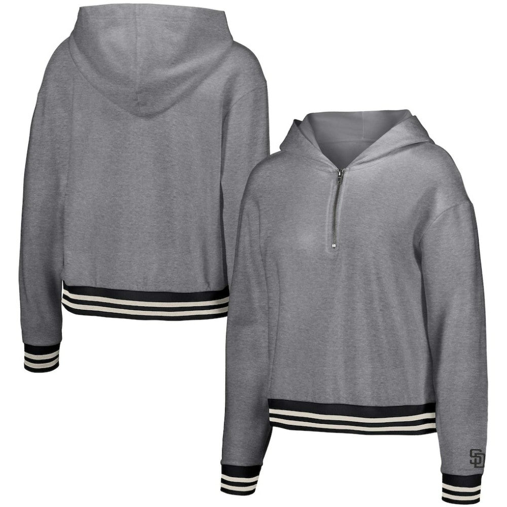 San Diego Padres Lusso Women's Magnolia Tri-Blend Quarter-Zip Hoodie - Gray - MLB Sale