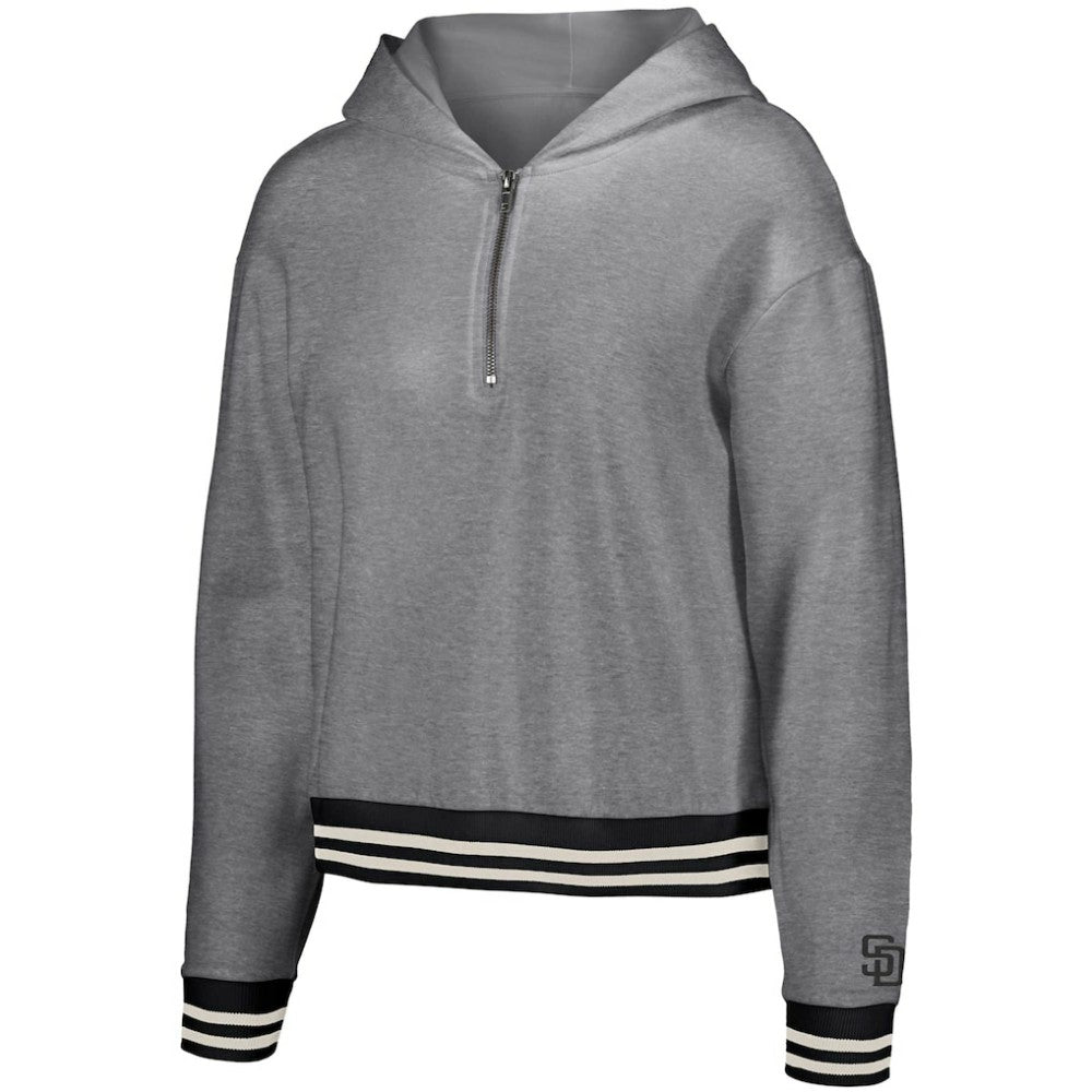 San Diego Padres Lusso Women's Magnolia Tri-Blend Quarter-Zip Hoodie - Gray - MLB Sale