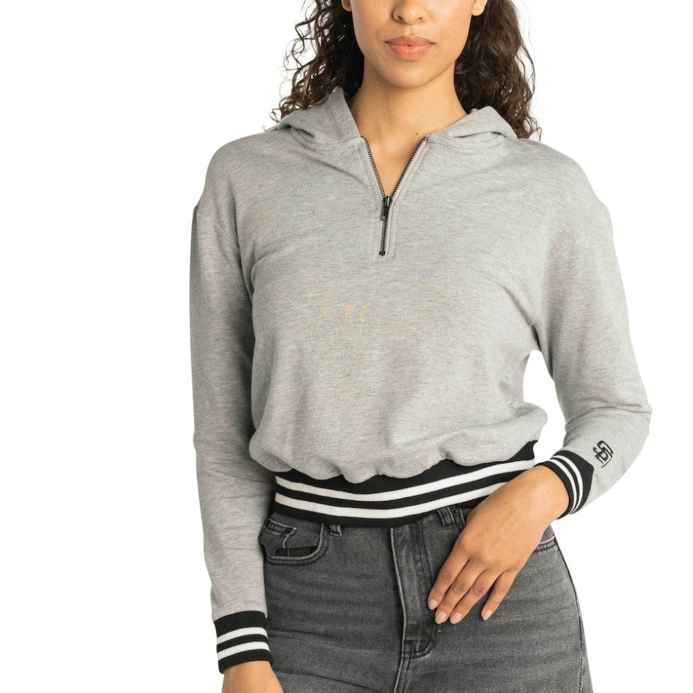 San Diego Padres Lusso Women's Magnolia Tri-Blend Quarter-Zip Hoodie - Gray - MLB Sale