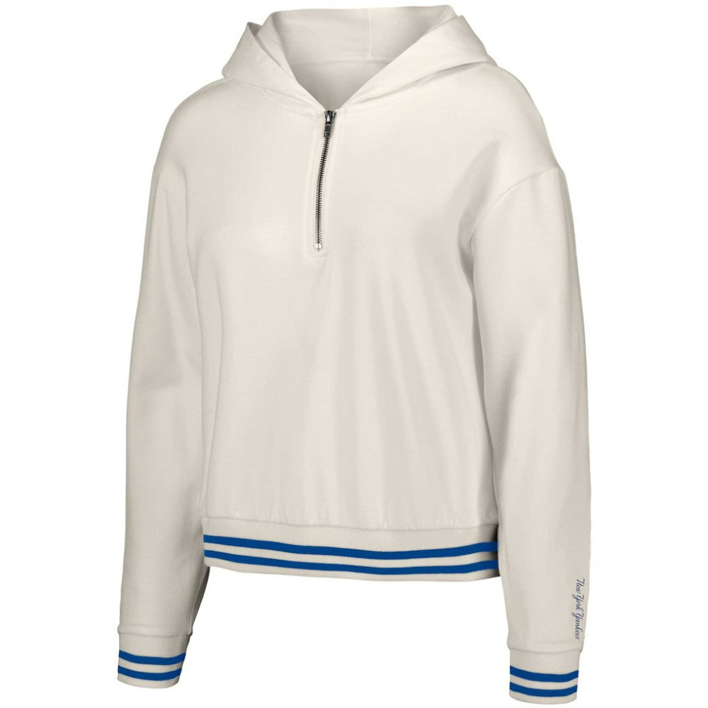 New York Yankees Lusso Women's Magnolia Tri-Blend Quarter-Zip Hoodie - White - MLB Online