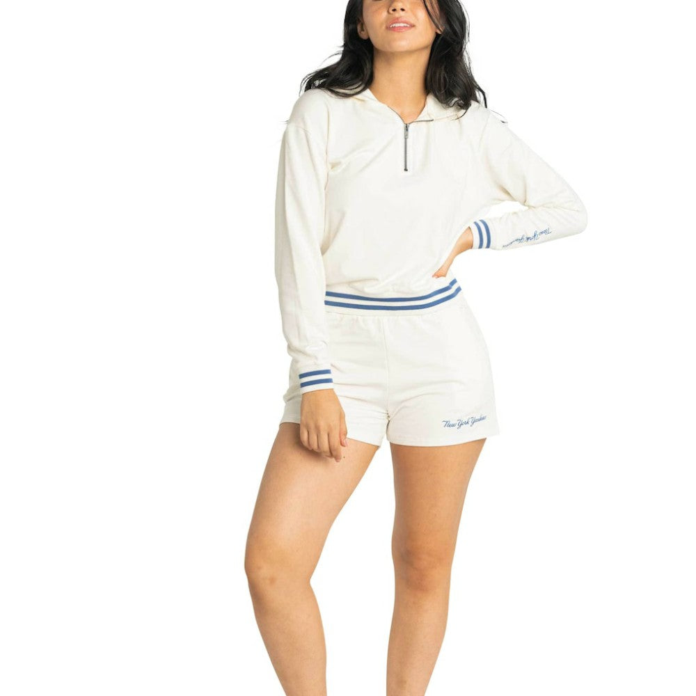 New York Yankees Lusso Women's Magnolia Tri-Blend Quarter-Zip Hoodie - White - MLB Online