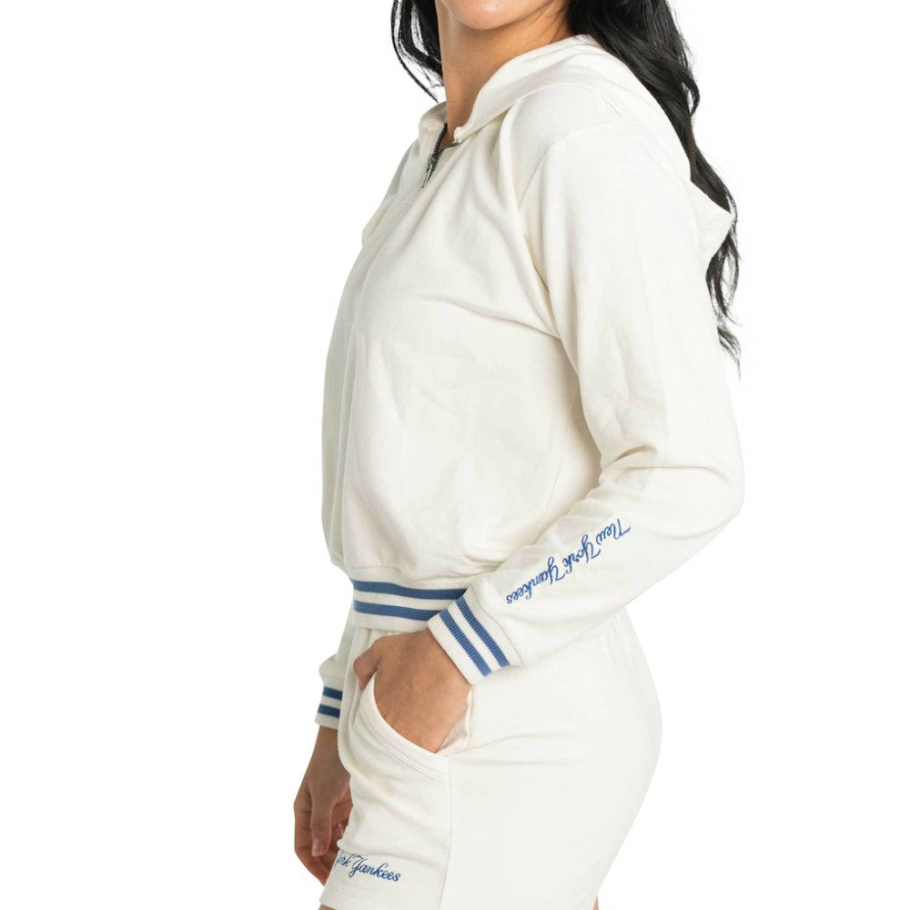 New York Yankees Lusso Women's Magnolia Tri-Blend Quarter-Zip Hoodie - White - MLB Online