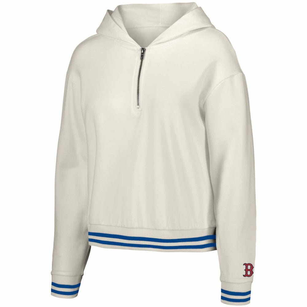 Boston Red Sox Lusso Women's Magnolia Tri-Blend Quarter-Zip Hoodie - White - MLB Discount