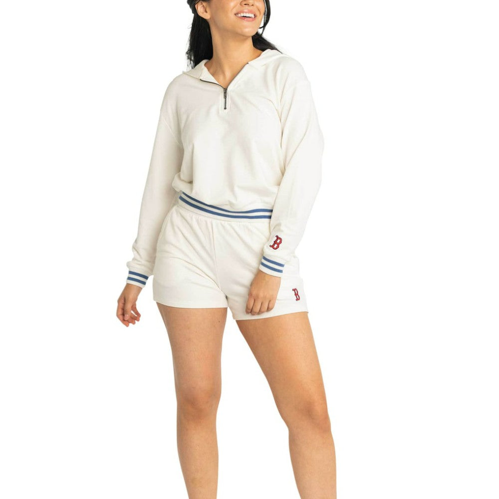 Boston Red Sox Lusso Women's Magnolia Tri-Blend Quarter-Zip Hoodie - White - MLB Discount