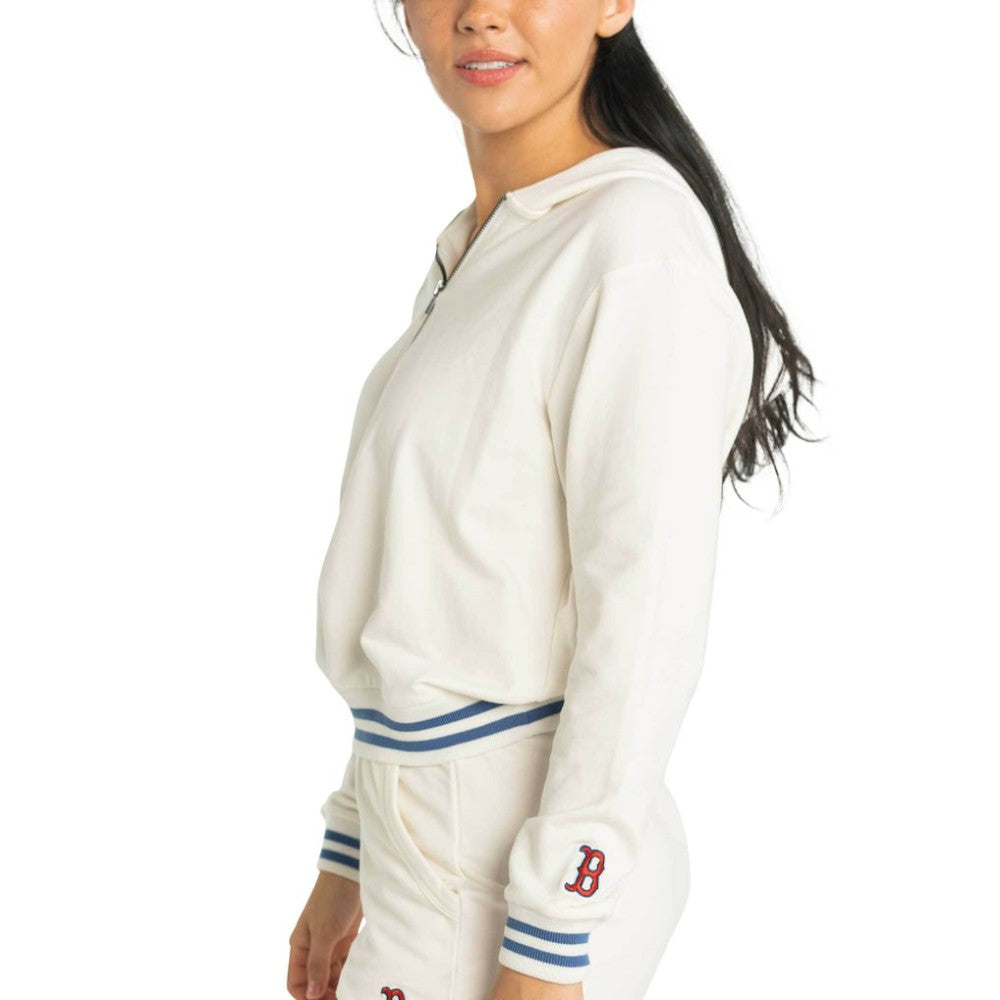 Boston Red Sox Lusso Women's Magnolia Tri-Blend Quarter-Zip Hoodie - White - MLB Discount