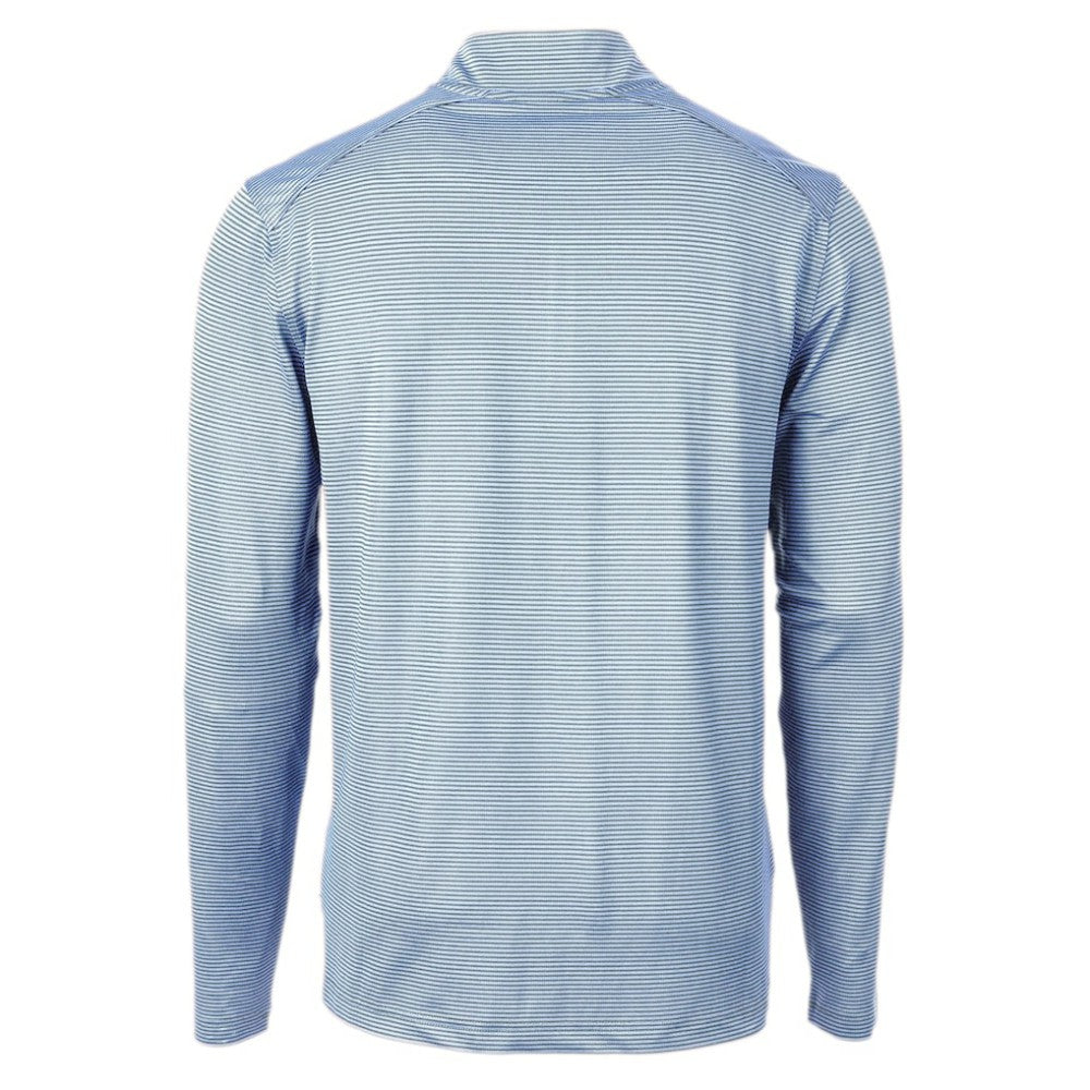 Atlanta Braves Cutter & Buck Virtue Eco Pique Micro Stripe Recycled Quarter-Zip Pullover Top - Light Blue/Navy - MLB Sale