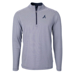 Atlanta Braves Cutter & Buck Virtue Eco Pique Micro Stripe Recycled Quarter-Zip Pullover Top - Navy/White - MLB Sale