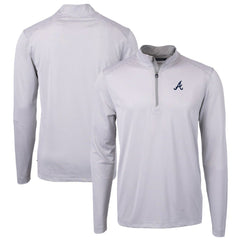 Atlanta Braves Cutter & Buck Virtue Eco Pique Micro Stripe Recycled Quarter-Zip Pullover Top - Gray/White - MLB Discount
