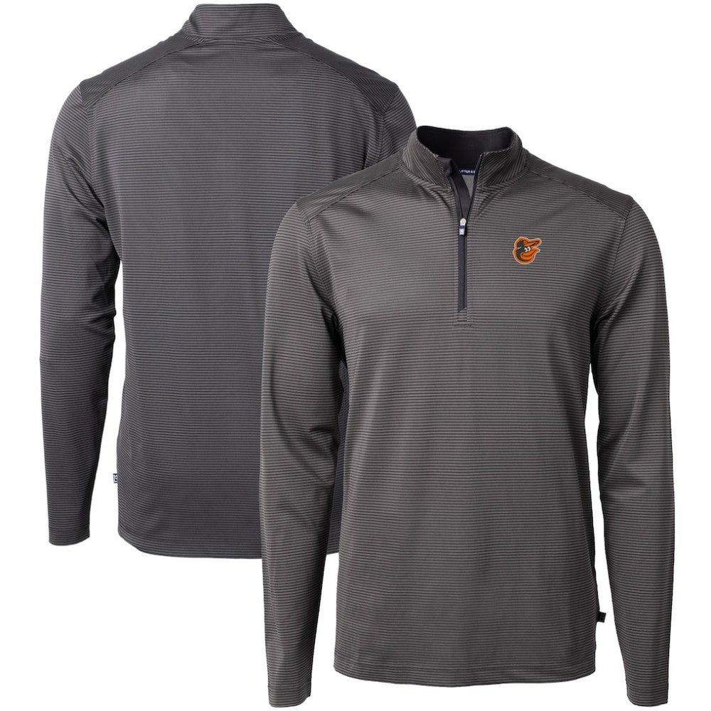 Baltimore Orioles Cutter & Buck Virtue Eco Pique Micro Stripe Recycled Quarter-Zip Pullover Top - Black/Gray - MLB on Sale