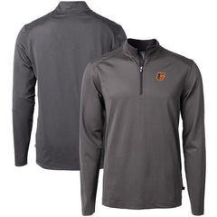 Baltimore Orioles Cutter & Buck Virtue Eco Pique Micro Stripe Recycled Quarter-Zip Pullover Top - Black/Gray - MLB on Sale