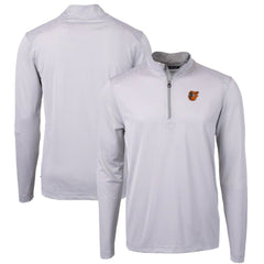 Baltimore Orioles Cutter & Buck Virtue Eco Pique Micro Stripe Recycled Quarter-Zip Pullover Top - Gray/White - MLB Sale