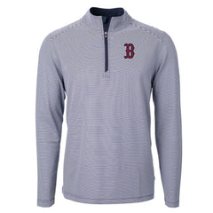 Boston Red Sox Cutter & Buck Virtue Eco Pique Micro Stripe Recycled Quarter-Zip Pullover Top - Navy/White - MLB Lifestyle