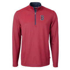Boston Red Sox Cutter & Buck Virtue Eco Pique Micro Stripe Recycled Quarter-Zip Pullover Top - Red/Navy - MLB Discount