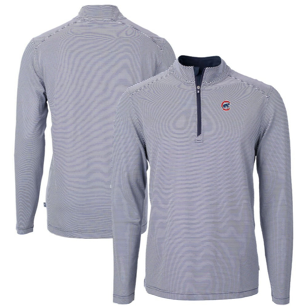 Chicago Cubs Cutter & Buck Virtue Eco Pique Micro Stripe Recycled Quarter-Zip Pullover Top - Navy/White - MLB Discount