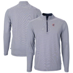 Chicago Cubs Cutter & Buck Virtue Eco Pique Micro Stripe Recycled Quarter-Zip Pullover Top - Navy/White - MLB Discount